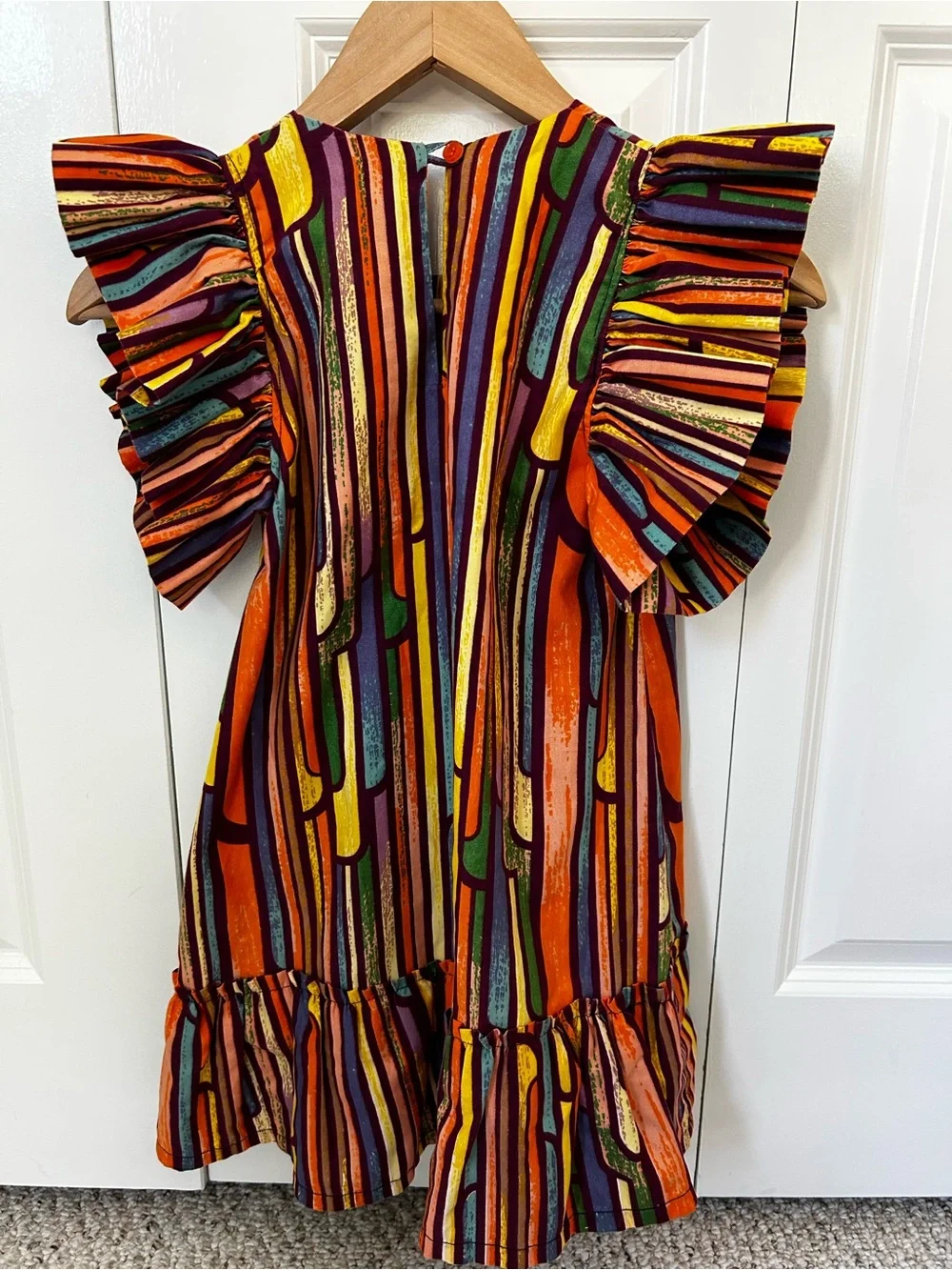 Elisamama girls abstract colorful print ruffle sleeve dress size 5 Nigerian